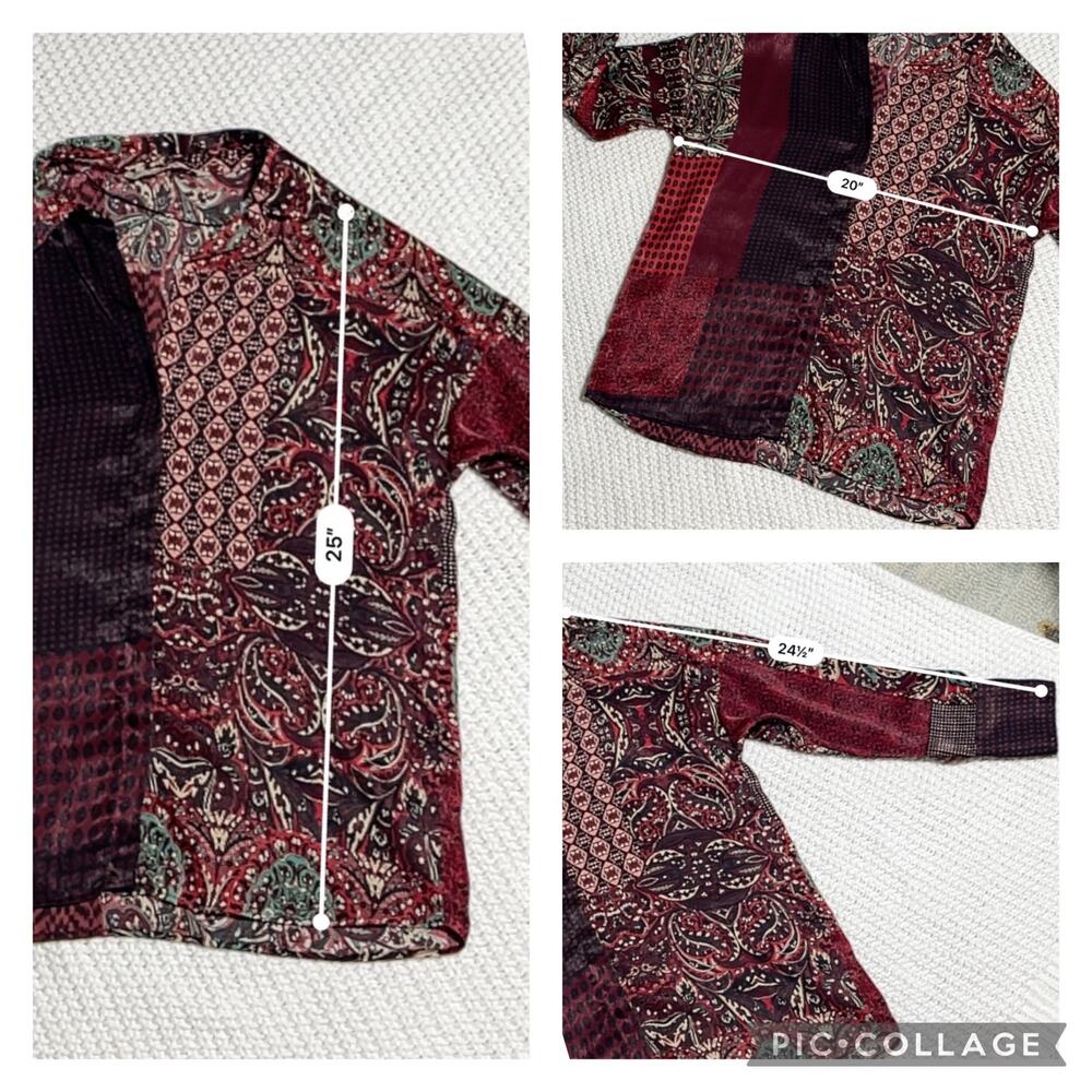 Zara SZ S Red Green Holiday Blouse Button Down Top - Picture 6 of 7